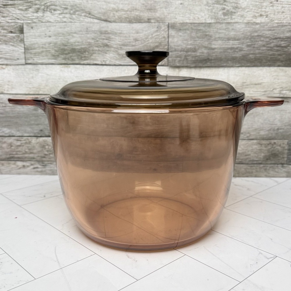 Corning Ware Vision Amber Stock Stew Pot Dutch Oven 3.5 Liter Pyrex Lid France